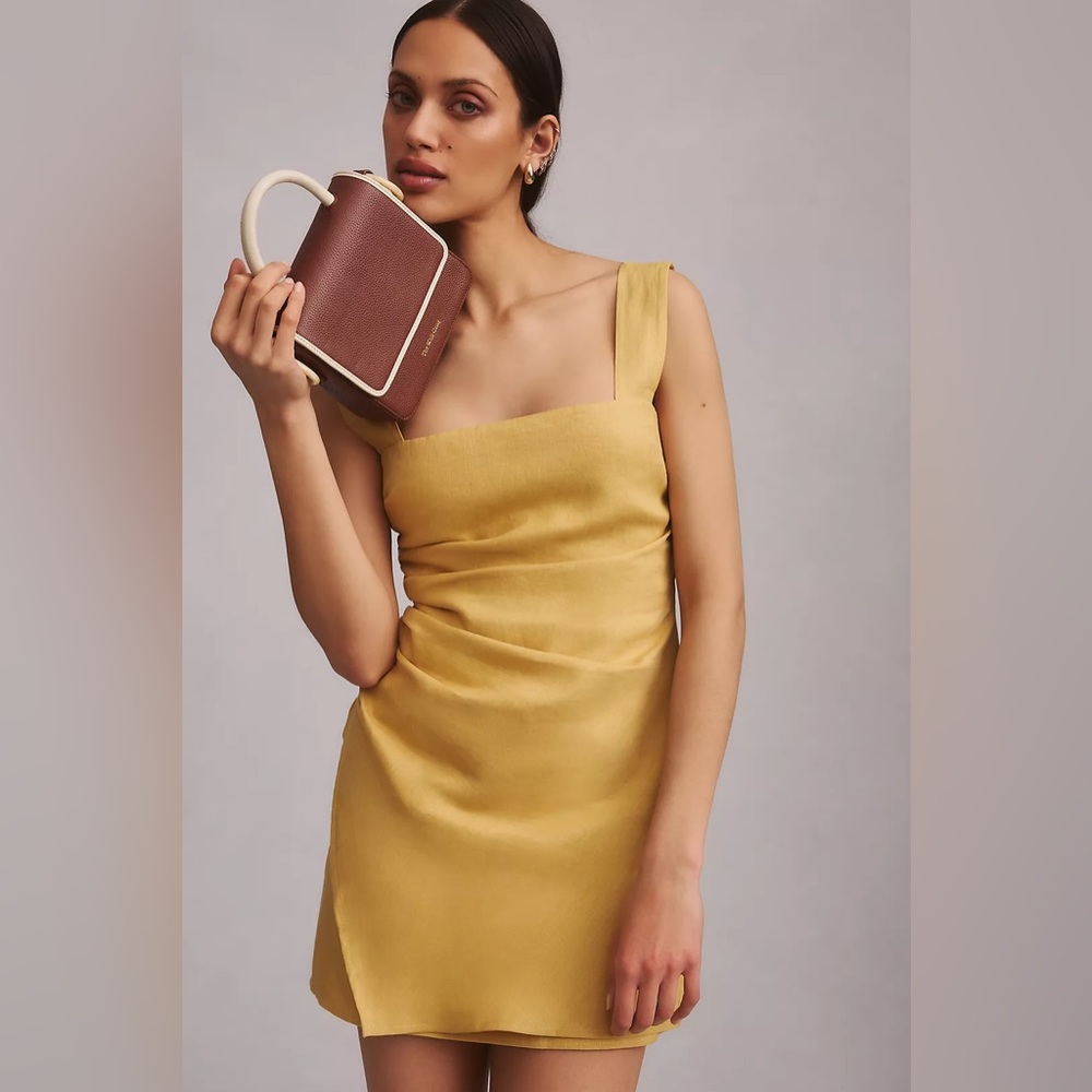 Reformation Mustard Mini Dress 100% linen